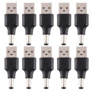 10-Piece Male to USB Power Plug Connector Set - 5.5 x 2.1mm, DC 2.0 Compatible