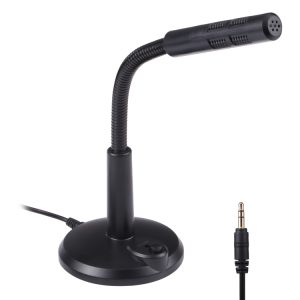 Flexible black desktop microphone with 3.5mm jack for communication and recording. Perfect for online meetings, gaming, and podcasting. Compact design with adjustable gooseneck.