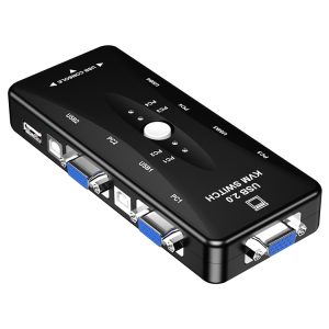 4-Port VGA + 3 USB KVM Switch Box for Monitor, Keyboard, Mouse. Control Button.