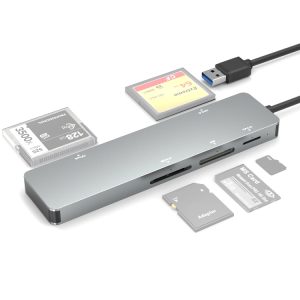 High-speed USB-C hub with multiple SD and microSD card slots, ideal for data transfer and device connectivity. Perfect for photographers, videographers, and tech enthusiasts.