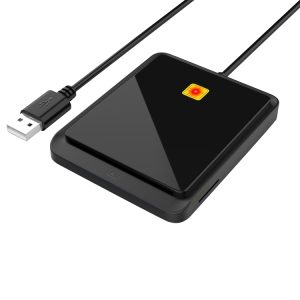 Usb external hard drive with power button and cable, black portable hard drive for data storage.