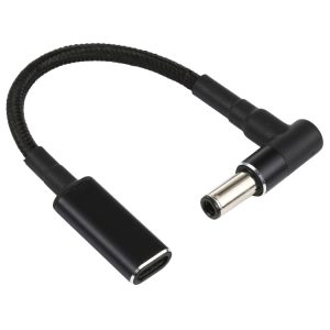 100W Elbow USB-C Adapter Cable, Nylon Braid, 18.5-20V, 6.0x0.6mm