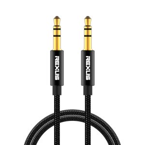 REXLIS Gold-Plated 3.5mm Male to Male AUX Audio Cable, 1.8m Length, Car Stereo