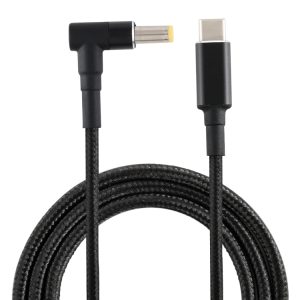 100W Nylon Weave USB-C Power Charge Cable 5.5 x 2.5mm Male Elbow, 1.7m