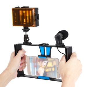 PULUZ 3-in-1 Vlogging Kit with LED Light, Mic, Tripod Head for iPhone & Android