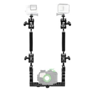PULUZ Dual Handle Tray Stabilizer for Underwater Cameras: Aluminum, 4x Clamp, 2x Arm