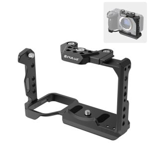 Black camera cage designed for stabilization and mounting accessories on a camera body.
