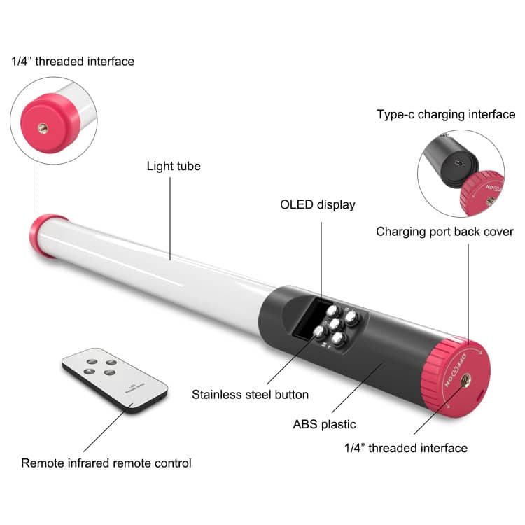 PULUZ RGB 114 LEDs Waterproof Photography Handheld Light Stick • Remote Control 2 Led Light Tube Featuring A Remote Control, Oled Display, And Stainless Steel Button.