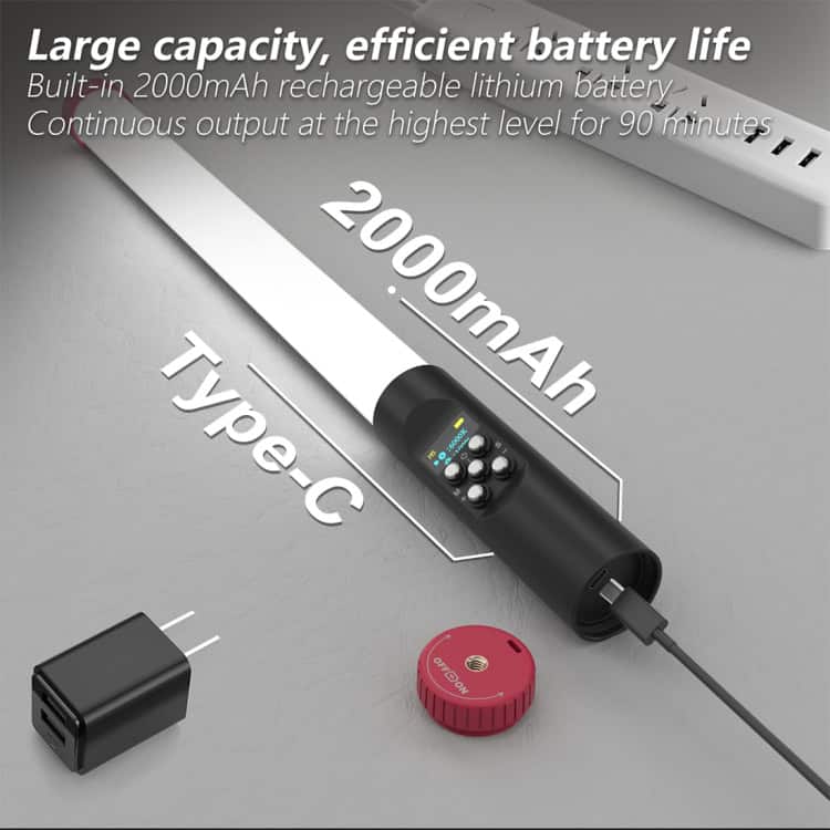 PULUZ RGB 114 LEDs Waterproof Photography Handheld Light Stick • Remote Control 5 Rechargeable Led Light With A 2000Mah Battery And Type-C Charging Port Displayed On A Flat Surface.