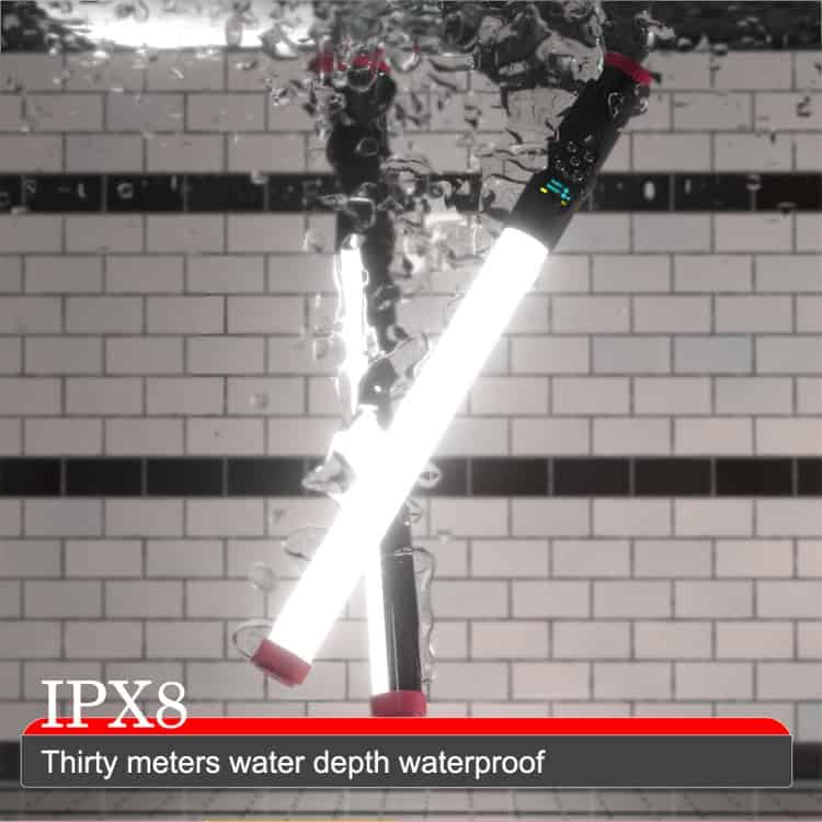 PULUZ RGB 114 LEDs Waterproof Photography Handheld Light Stick • Remote Control 6 Two Waterproof Led Light Tubes Submerged In Water With A Clear Display Of Their Brightness.