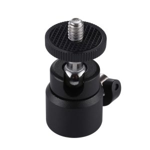 Black camera tripod ball head with a threaded mount and adjustable knob.