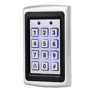 Keypad access control device with backlit buttons and LED indicators for secure entry systems. Compact design ideal for commercial and industrial security applications.