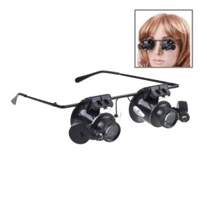 Black magnifying glasses with adjustable lenses for close-up viewing and detailed work.