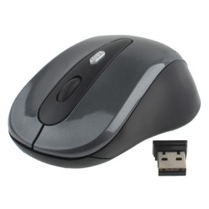 Wireless optical computer mouse with USB receiver for smooth navigation and ergonomic design for comfortable use.