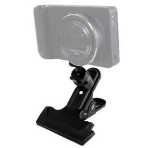 Black camera mount with smartphone holder for video recording and live streaming at Syndmart platform. Versatile phone tripod mount for professional content creation.