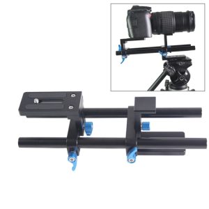 Camera mounting rig for DSLR and mirrorless cameras with adjustable support and stabilizer, ideal for professional photography and videography equipment accessories.