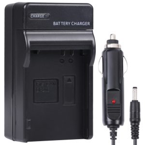 Battery charger with car cigarette lighter adapter and USB port for electronics charging, black portable power supply, ideal for travel and outdoor use, Syndmart.