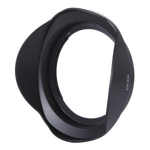 Black camera lens hood for DSLR and mirrorless cameras, sunshade for lens protection, compatible with EFW-85E.