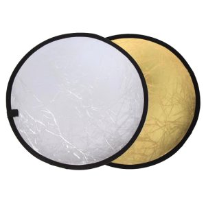 Diffuser reflection panels for photography and videography, silver and gold collapsible reflector discs, portable light modifiers for professional studio lighting setups, Syndmart photography equipment.