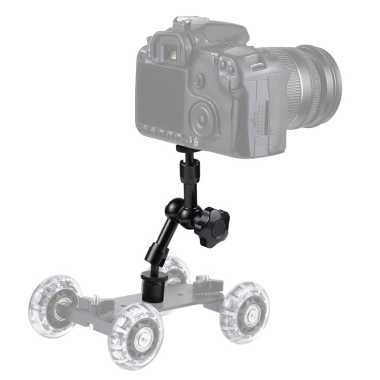 7" Articulating Magic Arm for DSLR - Black, Ideal for Camera & Accessories 7 Flexible Camera Stabilizer Mounted On A Four-Wheeled Dolly For Smooth Video Filming, Ideal For Professional Videographers And Content Creators.