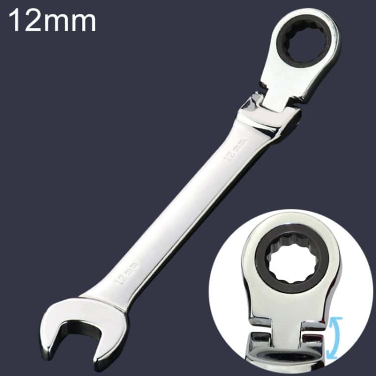 16.5cm Silver Plum Ratcheting Angled Wrench - Dual-use Opening, 12mm 1 Heavy-Duty Adjustable Wrench For Plumbing And Mechanical Work, 12Mm Opening, Chrome Finish, Ergonomic Handle, Reliable Tools For Professionals And Diy Enthusiasts.