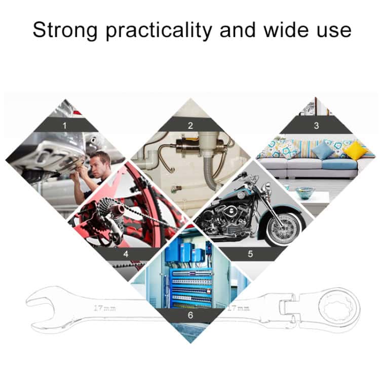 17.8cm Silver Plum Ratcheting Angled Wrench - 13mm Dual-use Opening 4 High-Quality Multi-Purpose Tools Suitable For Automotive, Plumbing, Furniture, Bicycle Repair, Motorcycle Maintenance, And Industrial Storage Solutions. Designed For Durability And Wide Application Across Various Industries.