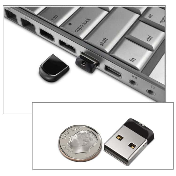 8GB Mini USB Flash Drive with Chain for PC and Laptop - Data Storage Solution 8 Usb Wireless Adapter Plugged Into A Laptop With A Close-Up Of A Coin And A Usb Dongle On A White Background.