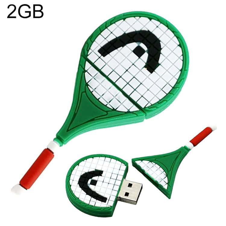 8GB Tennis Racket Shape USB Flash Disk - Ideal for Sporty Data Transfers! 1 Gaming Rackets And Usb Flash Drive In Tennis Ball Shape With Spinner. Compact, Portable Tennis-Themed Tech Accessory For Sports Fans And Gamers. Unique Desk Accessory Or Gift Idea.