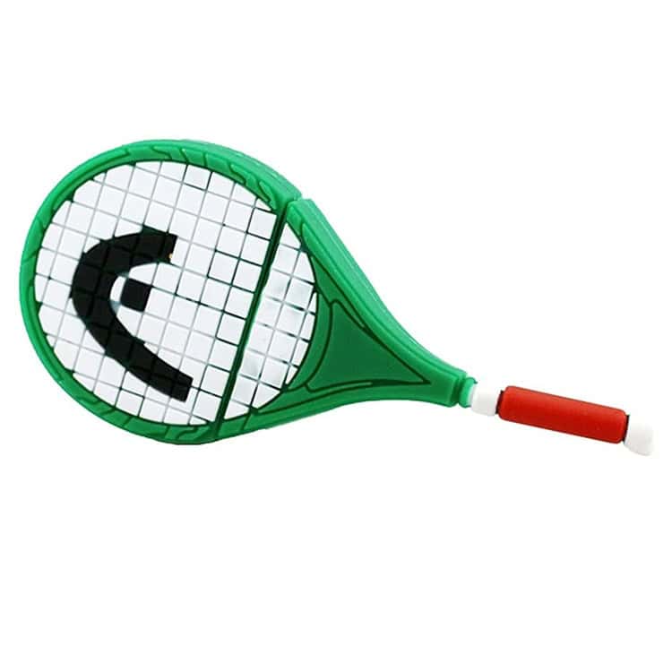 8GB Tennis Racket Shape USB Flash Disk - Ideal for Sporty Data Transfers! 3 Colorful Tennis Racket With A Pixelated Euro Symbol Design, Ideal For Sports And Gaming Enthusiasts, Emphasizing Innovative And Fun Sports Equipment.