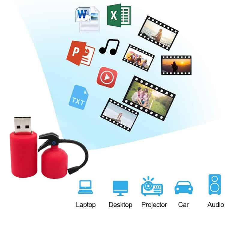 8GB Extinguisher Style USB Flash Drive • Portable Storage with Unique Design 5 Usb Flash Drive With Multimedia Files Including Videos, Images, Documents, And Music, Ideal For Data Transfer And Storage. Perfect For Use With Laptops, Desktops, Projectors, Cars, And Audio Devices.