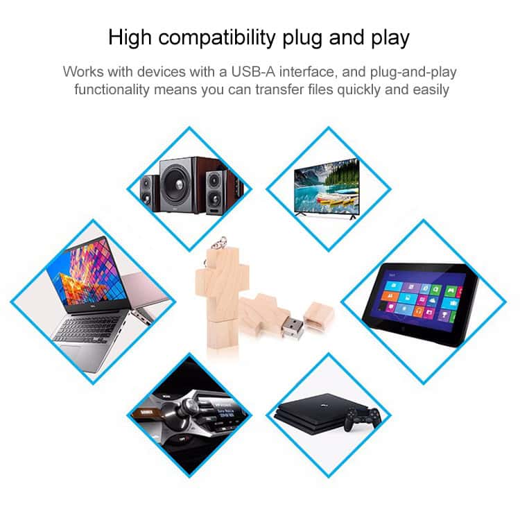 8GB Wooden Cross Style USB Flash Drive - Stylish & Functional Storage Solution 6 Wireless Usb-A Compatible Devices For Fast Data Transfer And Plug-And-Play Functionality, Including Speakers, Laptops, Tablets, Gaming Consoles, And External Drives.