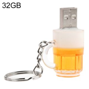 USB flash drive shaped like a small beer mug with a chain keyring, designed for portable data storage and novelty accessory, ideal for tech gadgets and unique keychain collectors.
