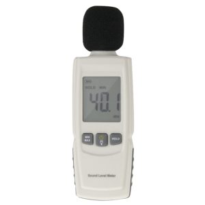 Sound level meter for noise measurement and sound testing, portable decibel tester device for monitoring ambient noise levels, ideal for acoustic analysis and sound engineering.