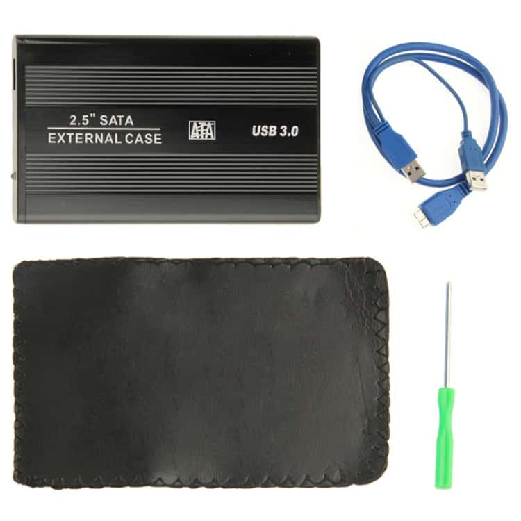 High Speed 2.5 inch HDD SATA External Case, Support USB 3.0 7 2. External Hard Drive Casing With Usb 3.0 Connectivity, Blue Data Cable, Leather Wallet, And Small Screwdriver, Ideal For Data Storage And Transfer.