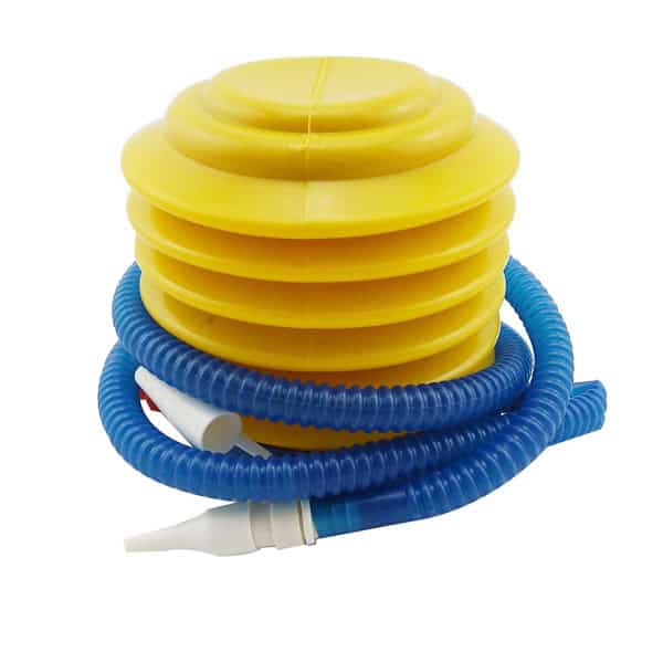 Yellow Portable Plastic Foot Air Pump - Convenient Hand-press for Inflatables 3 Yellow And Blue Inflatable Snorkel Mask Snorkel Tube With Multiple Breathing Chambers For Water Sports And Diving Activities. Ideal For Snorkeling Enthusiasts Seeking Quality Gear.