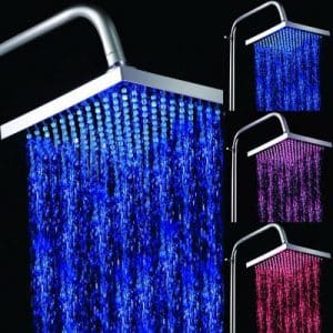 3-Color LED Square Showerhead in Silver - Temperature Sensor (Blue/Pink/Red)