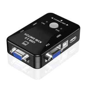 2-Port USB KVM Switch Box for PC Keyboard Mouse Monitor, Easy Control, Black