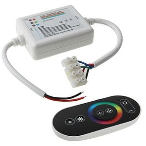 Control device with remote for LED lighting, smart home, and RGB color customization. Versatile LED dimmer and color controller for home automation systems.