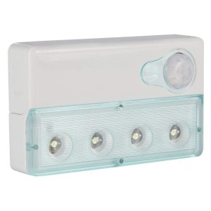 PIR Motion Detector Light, USB, 4-LED, Sensitive 3m, White, Baby Blue Glow