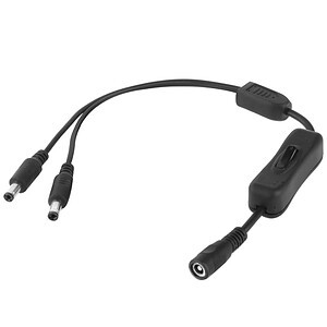 2. Dual XLR to 1/4 inch mono audio converter cable with inline volume control for professional sound equipment.