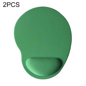 Green ergonomic mouse pad with wrist rest for comfortable computer use.