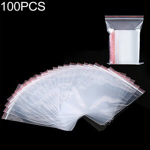 Clear plastic zip lock bags for storage and packaging, 100 pieces.