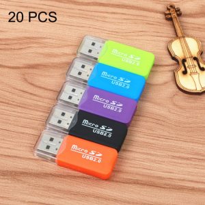 USB micro SD card readers in various colors on a wooden surface, ideal for data transfer and storage.