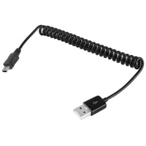 Compact Mini 5-pin USB to USB 2.0 Coiled Cable, 25-80cm Spring Length (Black)