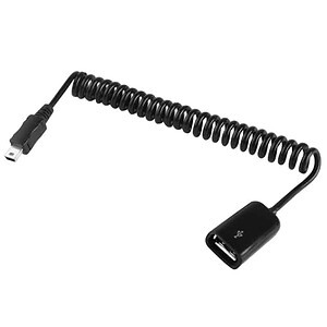 Coiled Mini 5-pin USB to USB 2.0 Cable with OTG, 22-85cm Length (Black)