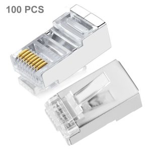 Silver Shielded RJ45 Cat5 LAN Connector (100 pcs) - Premium Quality Plug for Network