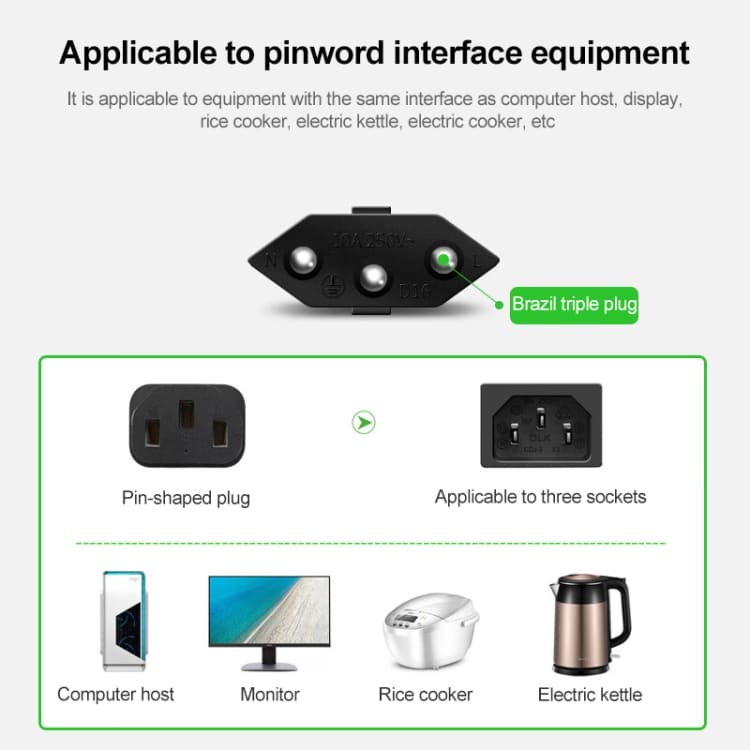 1.5m Brazil AC Power Cord - 3 Prong Style (OD6.8) • Reliable Power Supply 5 1.5M Brazil Ac Power Cord - 3 Prong Style (Od6.8) • Reliable Power Supply - Image 5
