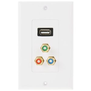 USB 2.0 Female Plug + 3 RCA Female Plugs Wall Plate Panel - Easy Connectivity