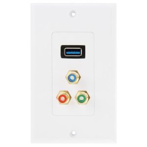 High-Speed USB 3.0 Female Plug with Triple RCA Female Plugs - Wall Plate Integration