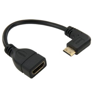 16cm Gold-Plated Mini HDMI to HDMI Female Cable, 90° Right Angle • High Quality